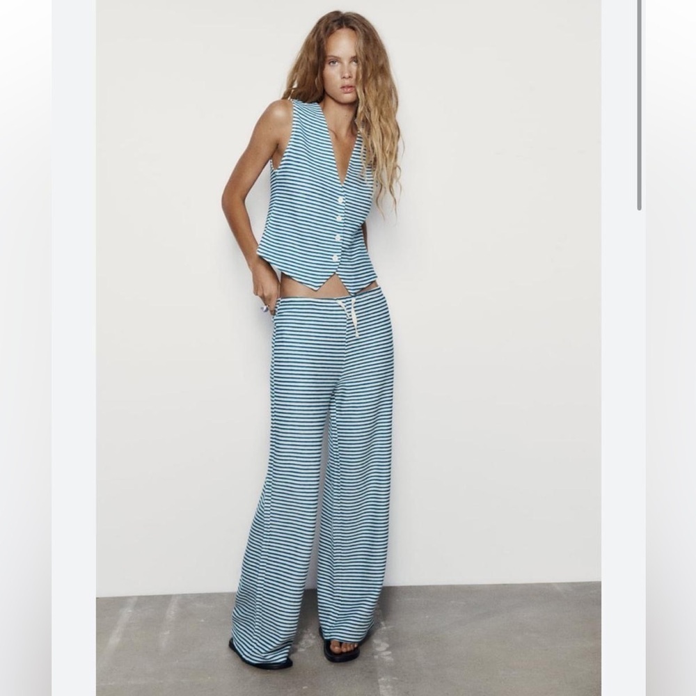 Zara 2 Piece Striped Vest And Wide Leg Pants Co-ord Set Sizes (Pant L - Vest M)